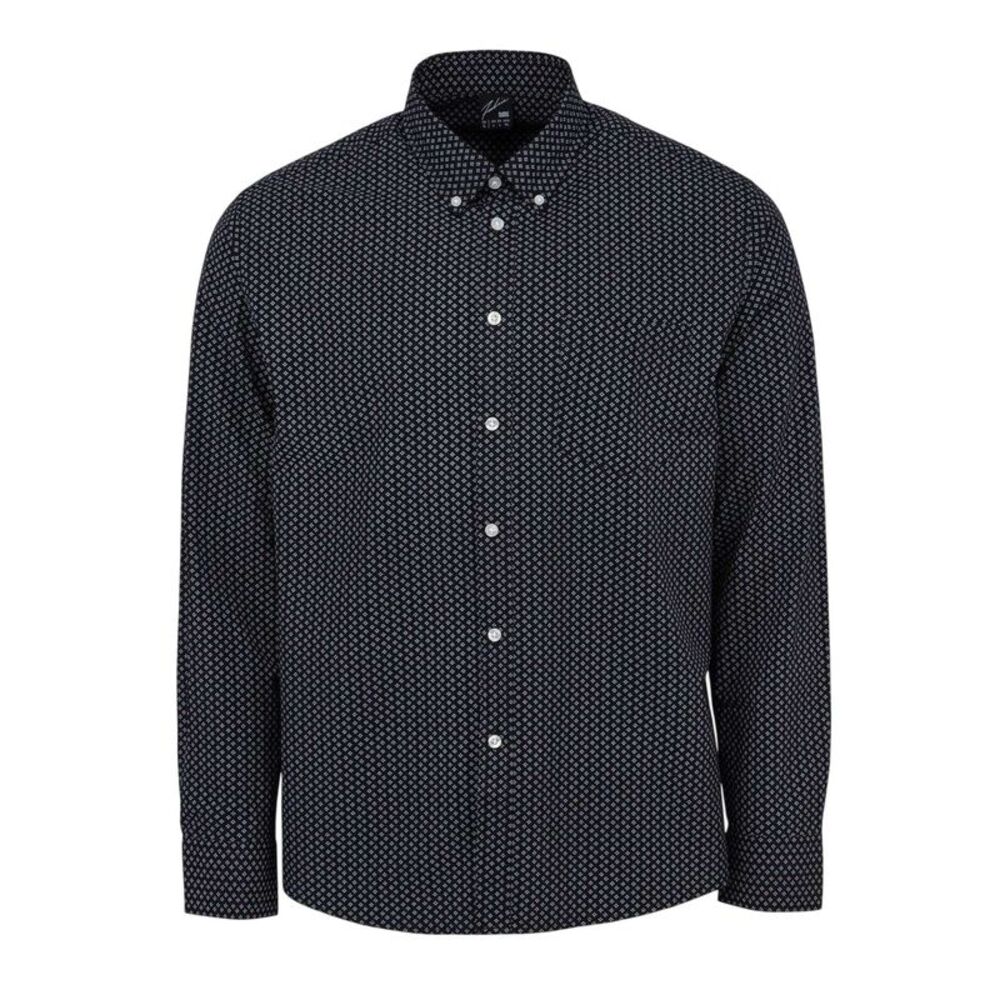 Fabric Mens Patterned Poplin Long-Sleeved Shirt / Black